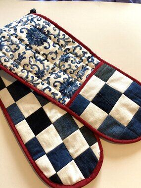 Handmade Denim Double Oven Mitt + 2 Pot Holders Heat Resistant Gift Ideas
